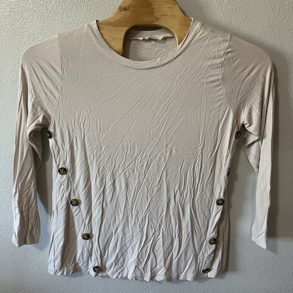 Soft Surroundings Beige Side Buttons Long Sleeve Tunic Shirt Size‎ Large Classic